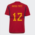 スペイン代表  ユニフォーム  2022  ホーム 半袖  12番 Ansu Fati